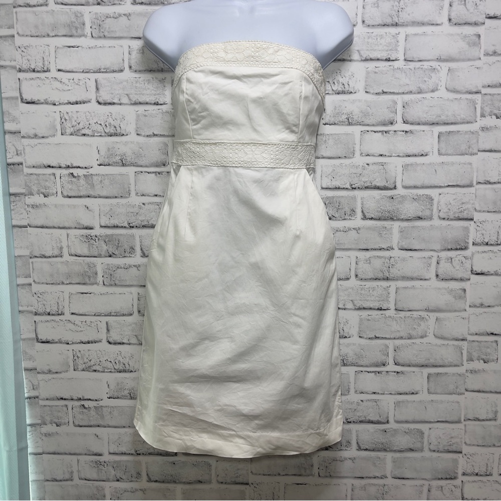 New York & Company White Strapless Lace Detail Pockets, Mini Dress 2 - Picture 1 of 14